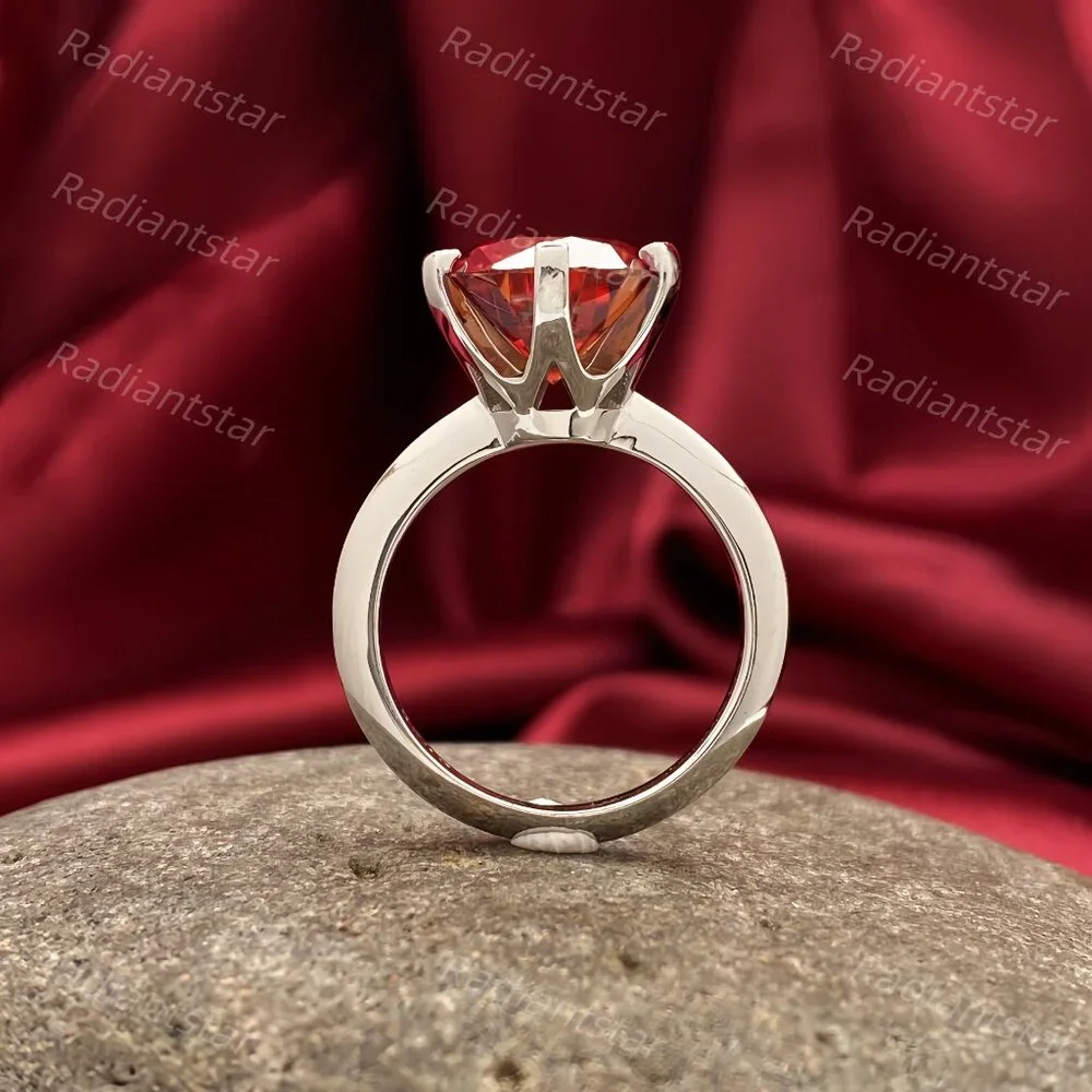 NEW Certified 5 ct. t.w. Garnet Red Moissanite Solitaire 6 Prong Ring